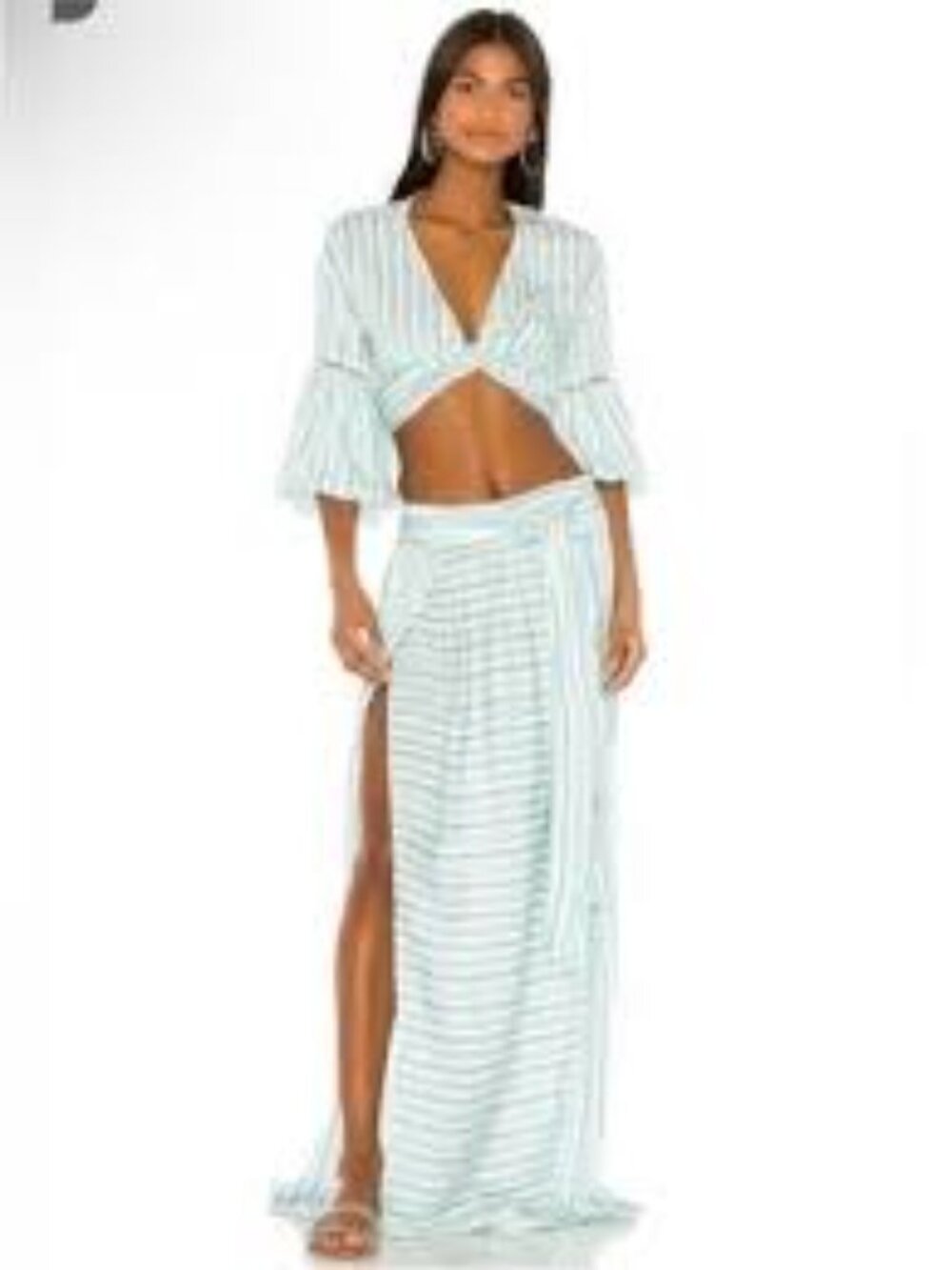 NWT | Agua Bendita X Revolve Mint and White Striped Tie-Front Set, Size S